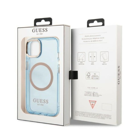 Guess Gold Outline Translucent MagSafe case for iPhone 13 - blue