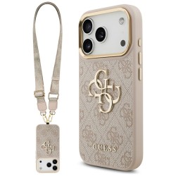 Guess 4G Big 4G Classic Logo Big Strap Metal Buttons Case for iPhone 17 Pro - Pink