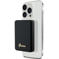 Guess MagSafe Metal Script Logo induction power bank 15W 5000mAh - black Guess MagSafe Metal Script Logo induction power bank 15W 5000mAh - black