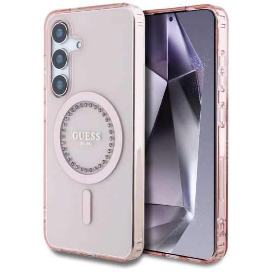 Guess Rhinestones Printed Classic Logo MagSafe Samsung Galaxy S25 Case Pink Guess Rhinestones Printed Classic Logo MagSafe Samsung Galaxy S25 Case Pink