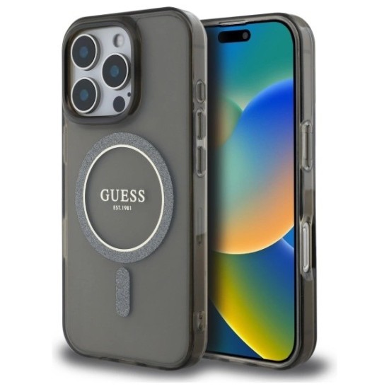 Guess IML Glitter Circle MagSafe case for iPhone 16 Pro Max - black Guess IML Glitter Circle MagSafe case for iPhone 16 Pro Max - black