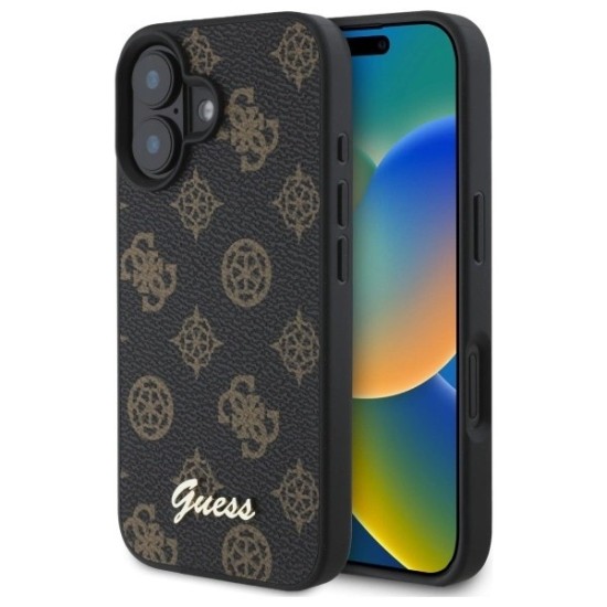 Guess Peony Script MagSafe iPhone 16 Case - Black Guess Peony Script MagSafe iPhone 16 Case - Black