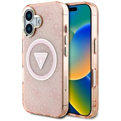 Guess IML Metal Glitter 4G Circle Triangle MagSafe case for iPhone 16 - pink Guess IML Metal Glitter 4G Circle Triangle MagSafe case for iPhone 16 - pink