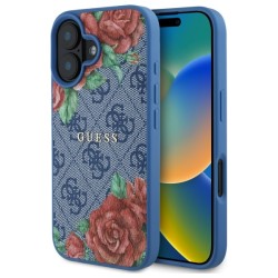 Guess GUHMP16SP4ROPEMCB iPhone 16 6.1" blue/blue hardcase 4G Flowers Print MagSafe Guess GUHMP16SP4ROPEMCB iPhone 16 6.1" blue/blue hardcase 4G Flowers Print MagSafe