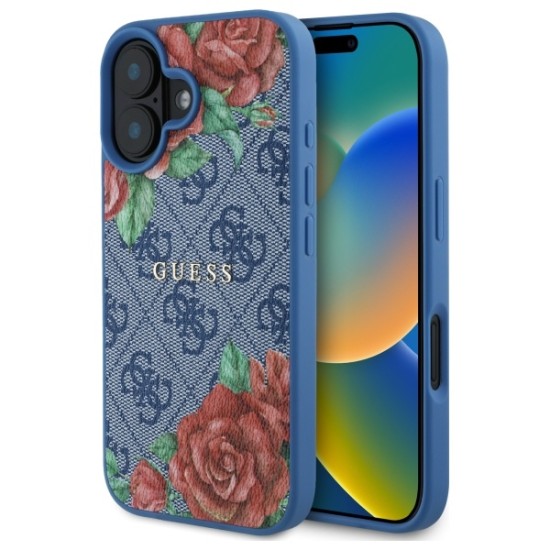 Guess GUHMP16SP4ROPEMCB iPhone 16 6.1" blue/blue hardcase 4G Flowers Print MagSafe Guess GUHMP16SP4ROPEMCB iPhone 16 6.1" blue/blue hardcase 4G Flowers Print MagSafe