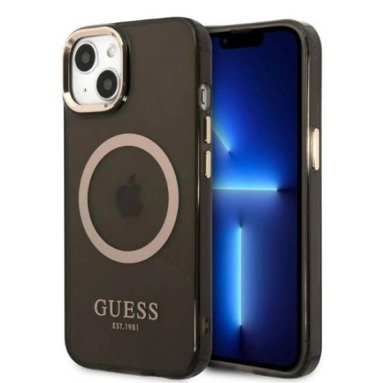 Guess Gold Outline Translucent MagSafe case for iPhone 13 - black Guess Gold Outline Translucent MagSafe case for iPhone 13 - black