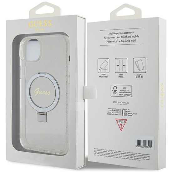 Guess GUHMP15MHRSGSD iPhone 15 Plus / 14 Plus 6.7" transparent/transparent hardcase Ring Stand Script Glitter MagSafe Guess GUHMP15MHRSGSD iPhone 15 Plus / 14 Plus 6.7" transparent/transparent hardcase Ring Stand Script Glitter MagSafe