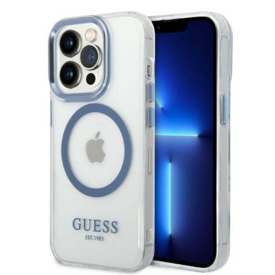 Guess Metal Outline MagSafe case for iPhone 14 Pro - blue Guess Metal Outline MagSafe case for iPhone 14 Pro - blue