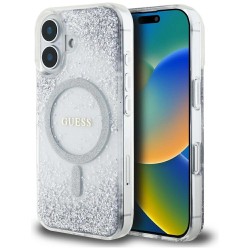 Guess HC Resin Bottom Glitter MagSafe case for iPhone 16 - silver Guess HC Resin Bottom Glitter MagSafe case for iPhone 16 - silver