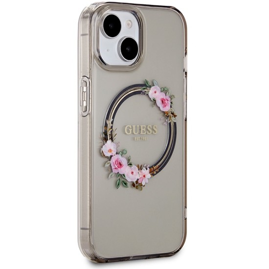 Guess IML Flowers Wreath MagSafe case for iPhone 15 / 14 / 13 - black Guess IML Flowers Wreath MagSafe case for iPhone 15 / 14 / 13 - black