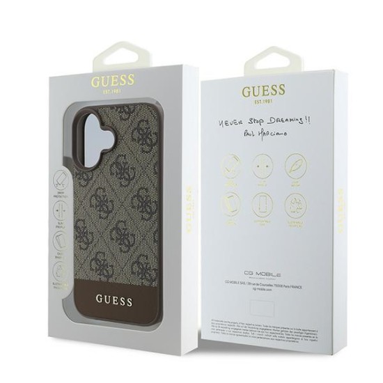 Guess 4G Bottom Stripe Case for iPhone 16 Plus 6.7" - Brown