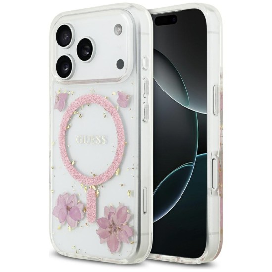 Guess Resin Flowers Glitter MagSafe Case for iPhone 17 Pro - Pink Guess Resin Flowers Glitter MagSafe Case for iPhone 17 Pro - Pink