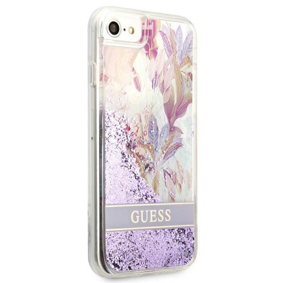 Guess Flower Liquid Glitter case for iPhone SE 2022 / SE 2020 / 7 / 8 - purple