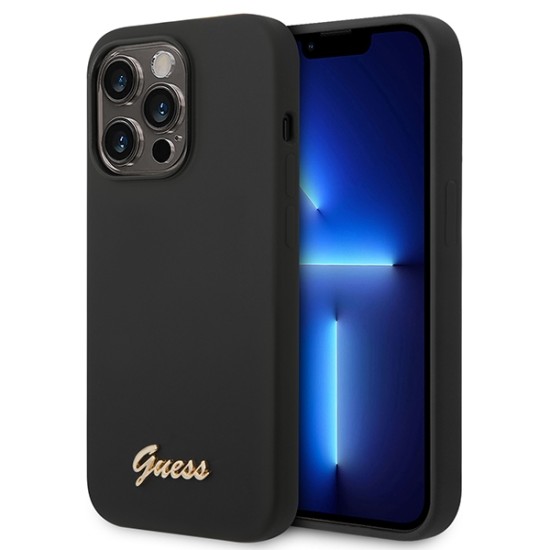 Guess GUHCP14XSLSMK iPhone 14 Pro Max 6.7" black/black hard case Silicone Vintage Gold Logo Guess GUHCP14XSLSMK iPhone 14 Pro Max 6.7" black/black hard case Silicone Vintage Gold Logo