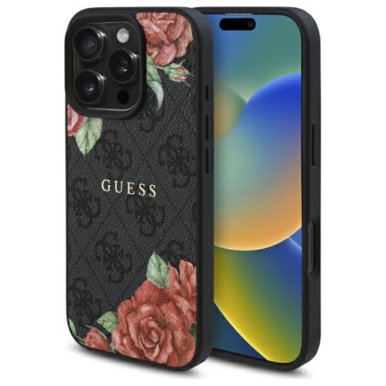 Guess GUHMP16LP4ROPEMCK iPhone 16 Pro 6.3" black/black hardcase 4G Flowers Print MagSafe Guess GUHMP16LP4ROPEMCK iPhone 16 Pro 6.3" black/black hardcase 4G Flowers Print MagSafe