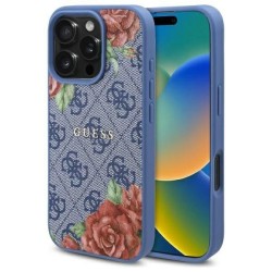 Guess GUHMP16SP4ROPEMCB iPhone 16 6.1" blue/blue hardcase 4G Flowers Print MagSafe