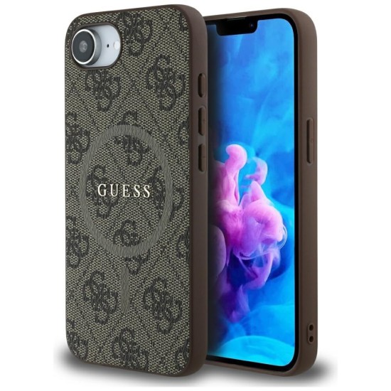 Guess 4G Ring Classic Logo MagSafe iPhone 16e Case - Brown