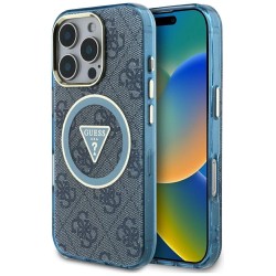 Guess IML Metal Glitter 4G Circle Triangle MagSafe Case for iPhone 16 Pro - Blue Guess IML Metal Glitter 4G Circle Triangle MagSafe Case for iPhone 16 Pro - Blue