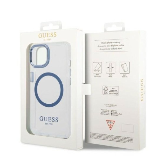 Guess Metal Outline MagSafe case for iPhone 14 Plus - blue Guess Metal Outline MagSafe case for iPhone 14 Plus - blue