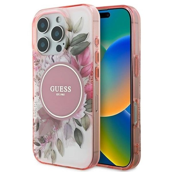 Guess IML Flower &amp;amp; Tonal Circle MagSafe iPhone 16 Pro Max Case - Pink