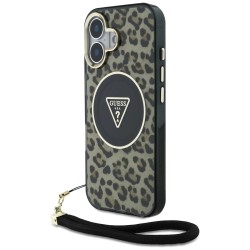 Guess HC IML Leopard Triangle Cord Strap MagSafe iPhone 16 Case - Brown Guess HC IML Leopard Triangle Cord Strap MagSafe iPhone 16 Case - Brown