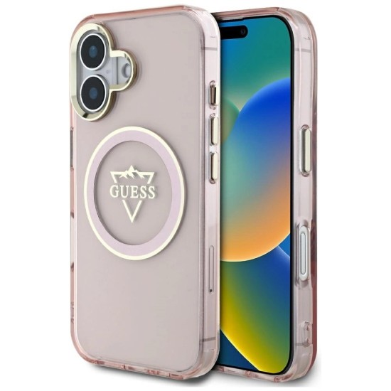 Guess IML Metal Mountain Logo MagSafe iPhone 16 Case - Pink Guess IML Metal Mountain Logo MagSafe iPhone 16 Case - Pink