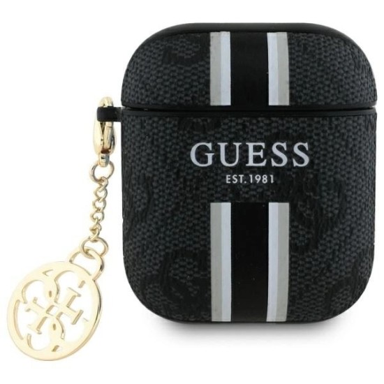 Guess GUA2P4RPSK AirPods 1/2 cover black/black 4G Printed Stripes Charm Guess GUA2P4RPSK AirPods 1/2 cover black/black 4G Printed Stripes Charm