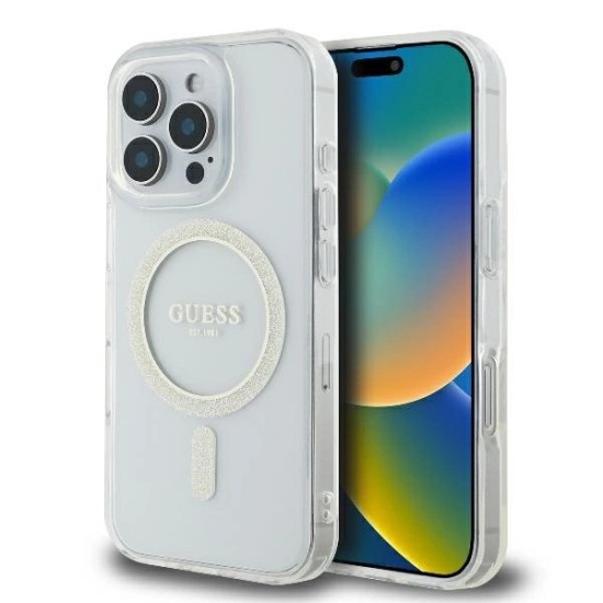 Guess GUHMP16LHFGERET iPhone 16 Pro 6.3" transparent hardcase IML Glitter Circle MagSafe Guess GUHMP16LHFGERET iPhone 16 Pro 6.3" transparent hardcase IML Glitter Circle MagSafe