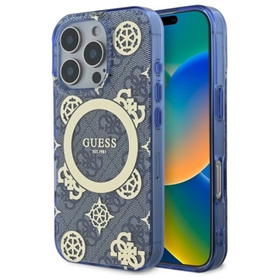 Guess GUHMP16XH4PYEEB iPhone 16 Pro Max 6.9" blue/blue hardcase IML Peony On 4G Background MagSafe Guess GUHMP16XH4PYEEB iPhone 16 Pro Max 6.9" blue/blue hardcase IML Peony On 4G Background MagSafe