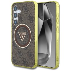 Guess 4G Glitter Triangle Buttons MagSafe Case for Samsung Galaxy S25 Brown