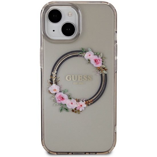 Guess IML Flowers Wreath MagSafe case for iPhone 15 / 14 / 13 - black Guess IML Flowers Wreath MagSafe case for iPhone 15 / 14 / 13 - black