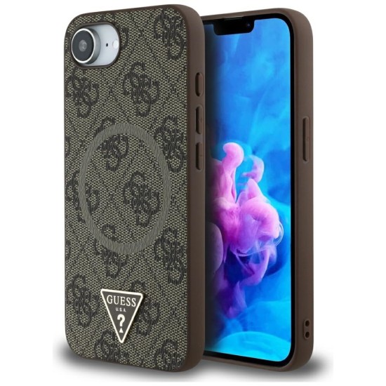 Guess 4G Ring Triangle Logo MagSafe iPhone 16e Case - Brown