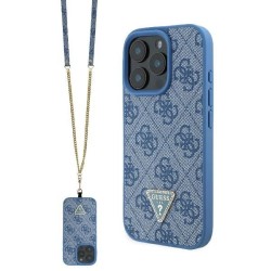 Guess Leather Metal Logo Strass Crossbody Case for iPhone 16 Pro - Blue Guess Leather Metal Logo Strass Crossbody Case for iPhone 16 Pro - Blue
