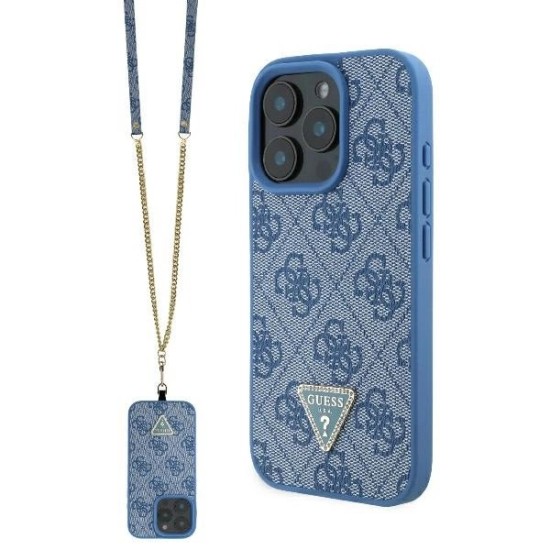 Guess Leather Metal Logo Strass Crossbody Case for iPhone 16 Pro Max - Blue Guess Leather Metal Logo Strass Crossbody Case for iPhone 16 Pro Max - Blue
