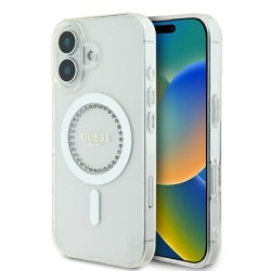 Guess IML Rhinestones MagSafe Case for iPhone 16 - White Guess IML Rhinestones MagSafe Case for iPhone 16 - White