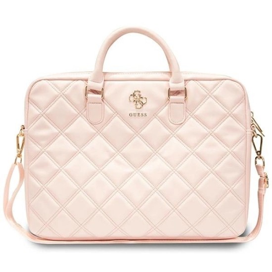 Guess Quilted 4G bag for a 16" laptop - pink Guess Quilted 4G bag for a 16" laptop - pink