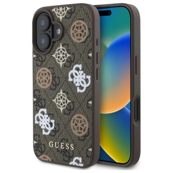 Guess Peony On 4G Background MagSafe case for iPhone 16 - brown Guess Peony On 4G Background MagSafe case for iPhone 16 - brown
