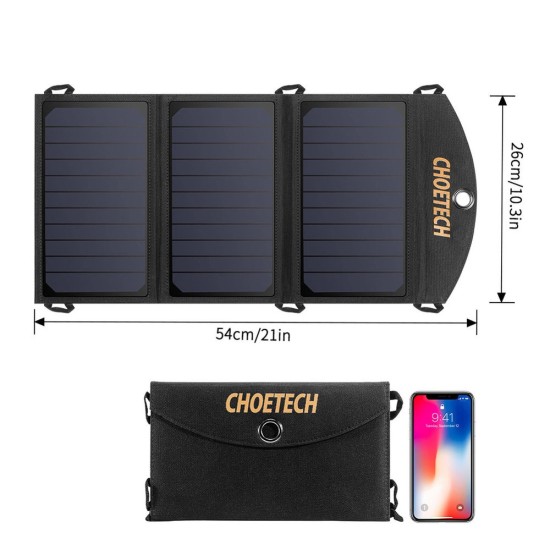 Choetech SC001 solar foldable charger 19W 2x USB-A - black Choetech SC001 solar foldable charger 19W 2x USB-A - black