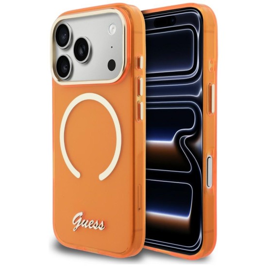 Guess IML Script Metal MagSafe Case for iPhone 17 Pro Max - Orange Guess IML Script Metal MagSafe Case for iPhone 17 Pro Max - Orange