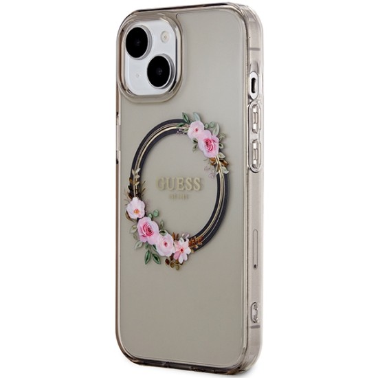 Guess IML Flowers Wreath MagSafe case for iPhone 15 / 14 / 13 - black Guess IML Flowers Wreath MagSafe case for iPhone 15 / 14 / 13 - black