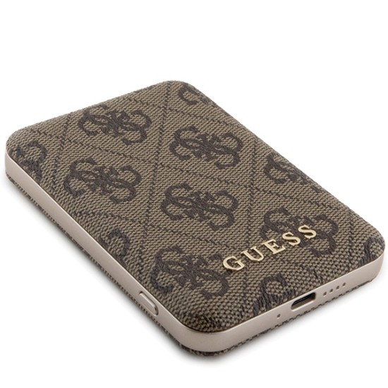 Guess Powerbank inductive 15W GUPB5FP4EMGW 5000mAh brown/brown 4G Leather Metal Logo MagSafe Guess Powerbank inductive 15W GUPB5FP4EMGW 5000mAh brown/brown 4G Leather Metal Logo MagSafe