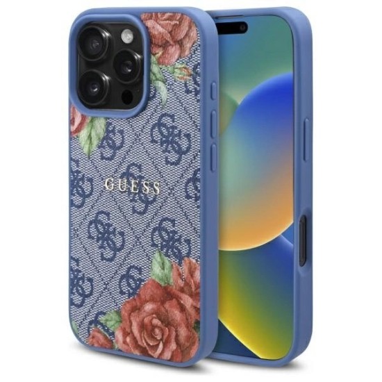 Guess 4G Flowers Print MagSafe case for iPhone 16 Pro - blue Guess 4G Flowers Print MagSafe case for iPhone 16 Pro - blue