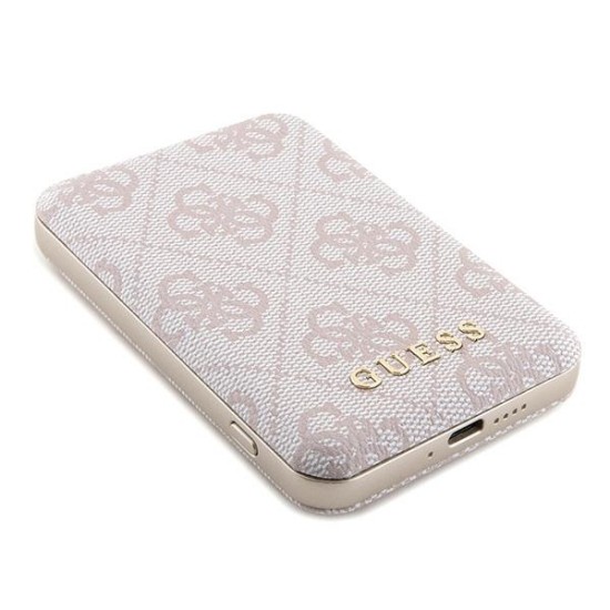 Guess Powerbank inductive 15W GUPB5FP4EMGP 5000mAh pink/pink 4G Leather Metal Logo MagSafe Guess Powerbank inductive 15W GUPB5FP4EMGP 5000mAh pink/pink 4G Leather Metal Logo MagSafe