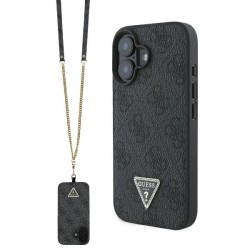 Guess Leather Metal Logo Strass Crossbody Case for iPhone 16 - Black Guess Leather Metal Logo Strass Crossbody Case for iPhone 16 - Black
