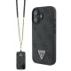 Guess Leather Metal Logo Strass Crossbody Case for iPhone 16 - Black Guess Leather Metal Logo Strass Crossbody Case for iPhone 16 - Black