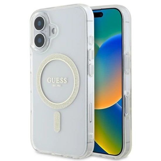 Guess IML Glitter Circle MagSafe iPhone 16 Case - Clear Guess IML Glitter Circle MagSafe iPhone 16 Case - Clear