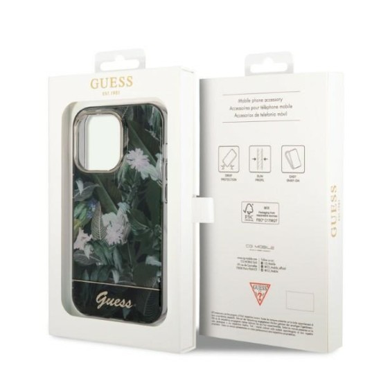 Guess Jungle Collection case for iPhone 14 Pro Max - green Guess Jungle Collection case for iPhone 14 Pro Max - green