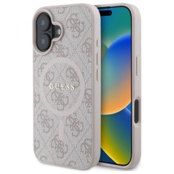 Guess 4G Ring Classic Logo MagSafe iPhone 16 Case - Pink
