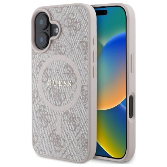 Guess 4G Ring Classic Logo MagSafe iPhone 16 Case - Pink