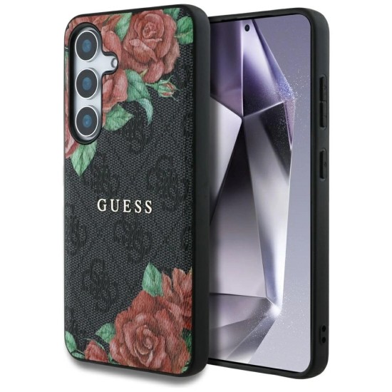 Guess Leather 4G Flowers Print Metal Classic Logo MagSafe Case for Samsung Galaxy S25 - Black Guess Leather 4G Flowers Print Metal Classic Logo MagSafe Case for Samsung Galaxy S25 - Black
